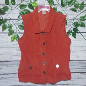 Rebecca Malone sleeveless collared burnt orange corduroy fall warm vest sz S